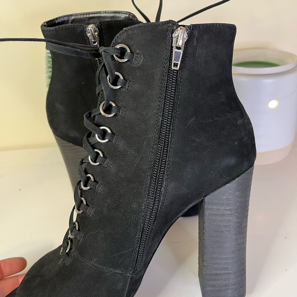 Steve Madden Freemee Black Nubuck Leather Peep-Toe Booties - Picture 4 of 8